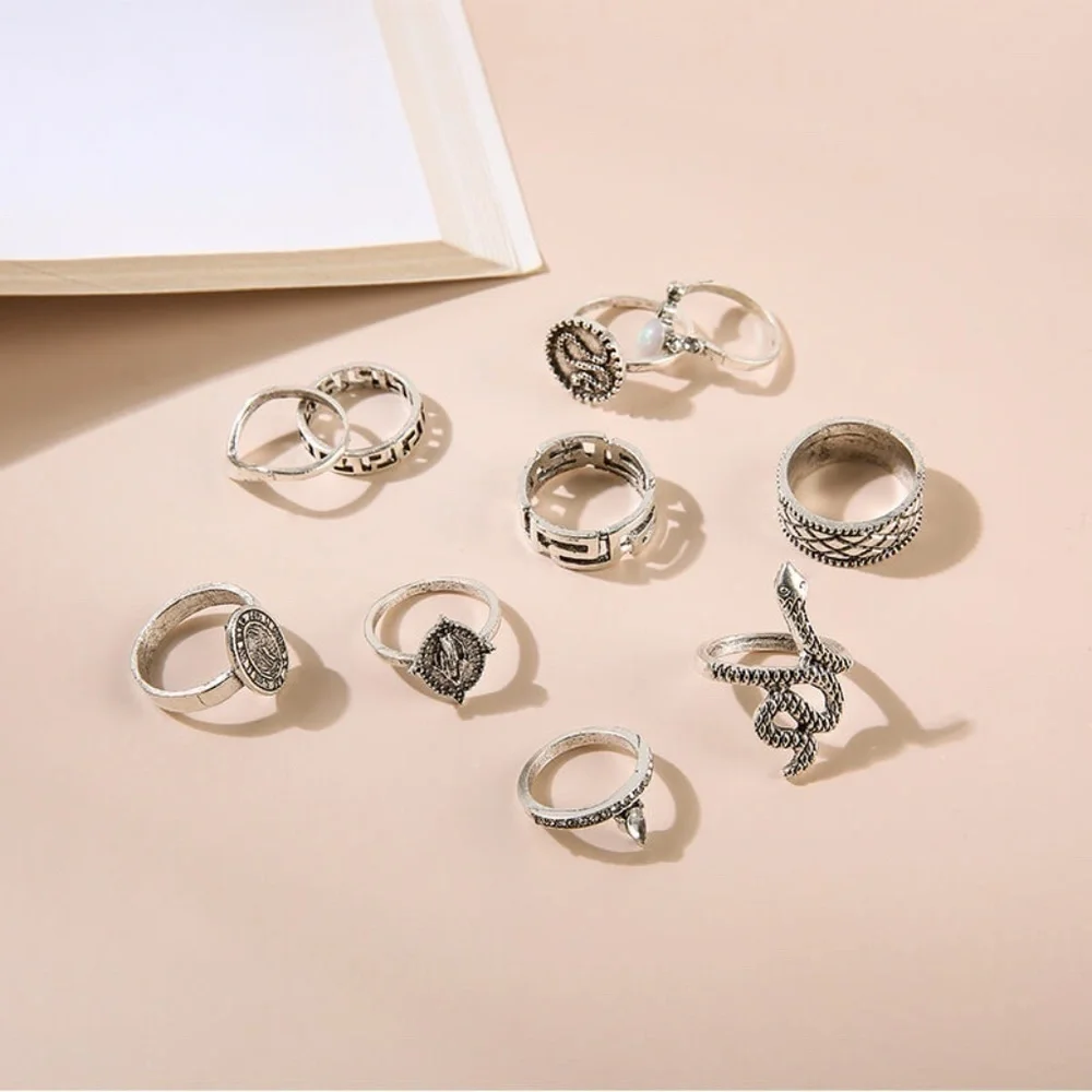 *HADLEIGH* 10-Pc Silver Snake Fashion Ring Set
